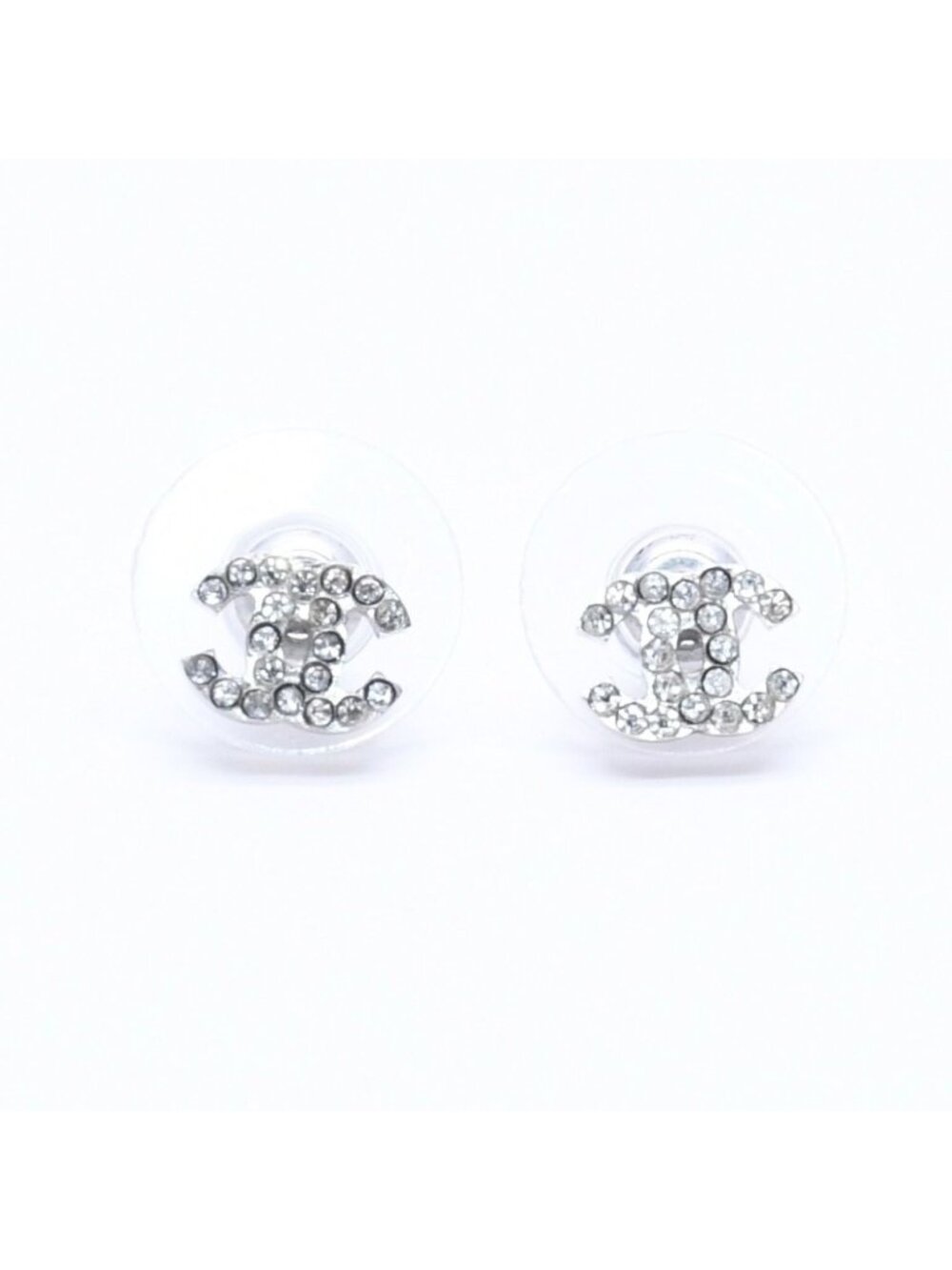 Chanel Earrings CC Logo Rhinestone Silver 03